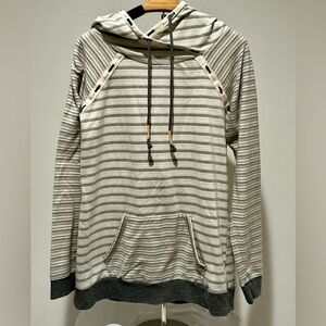 Women’s Large Gray/White Stripe Hooded Sweatshirt